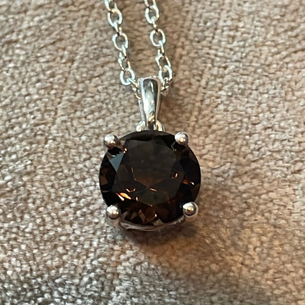 Brazilian Smokey Quartz Solitaire Pendant Necklace 925 Sterling Silver 18”